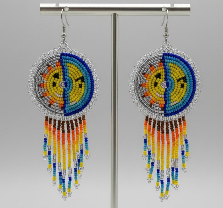 Silver Sun & Moon Beaded Fringe