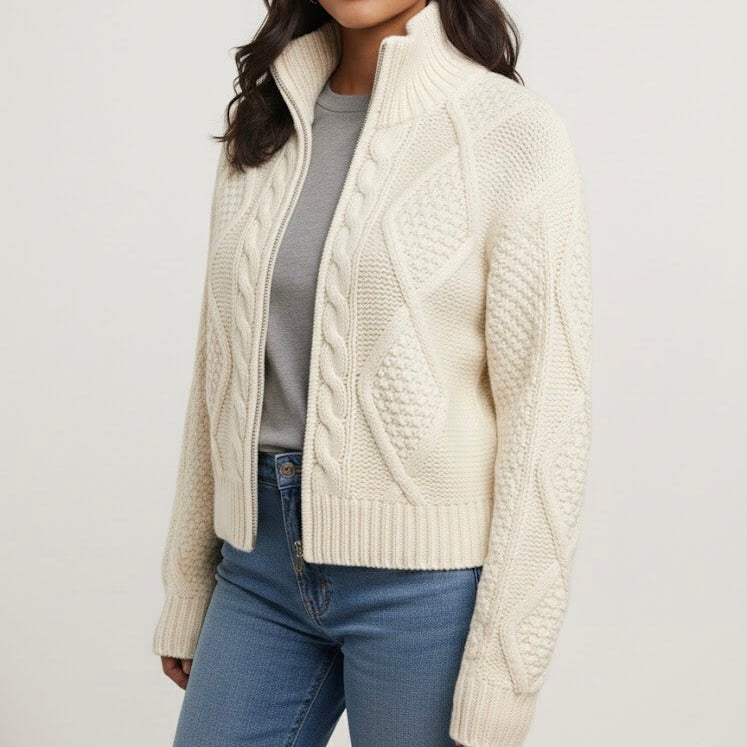 White Cayambe Alpaca Cable Knit Sweater