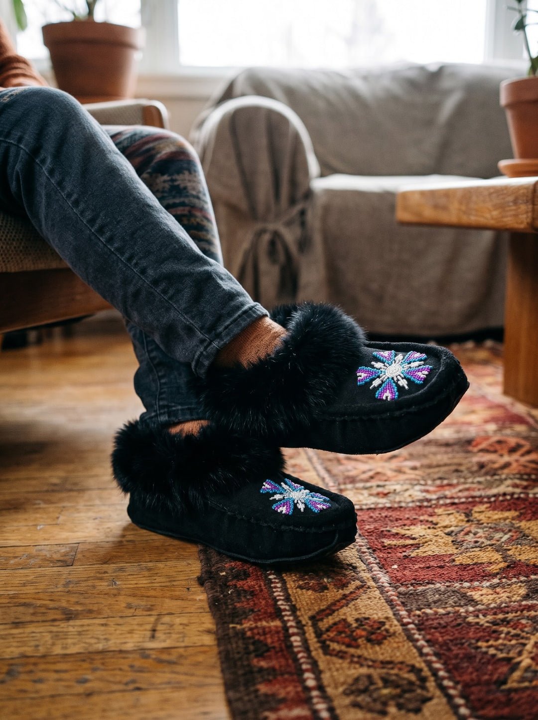 Moccasins with Beadwork (Size 9)