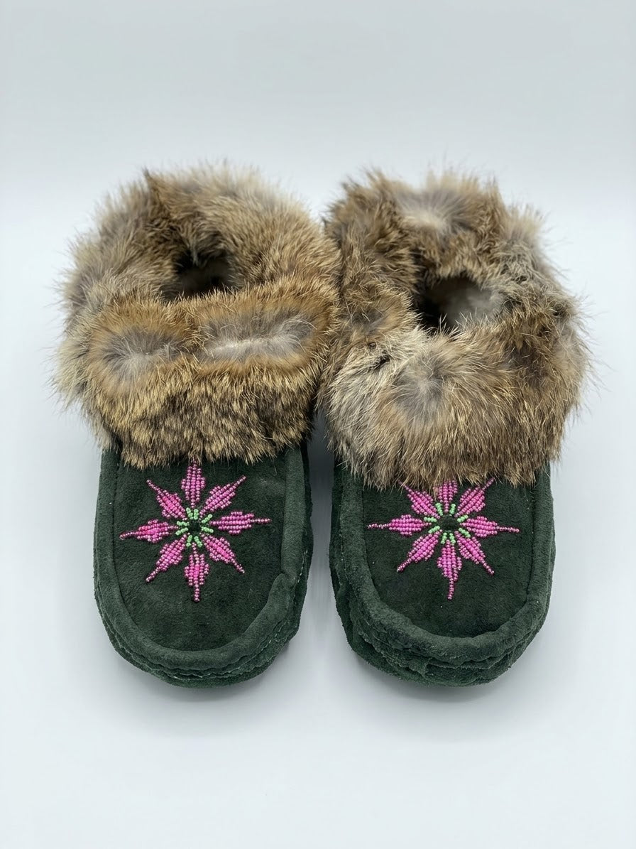 Moccasins with Beadwork (Size 6)