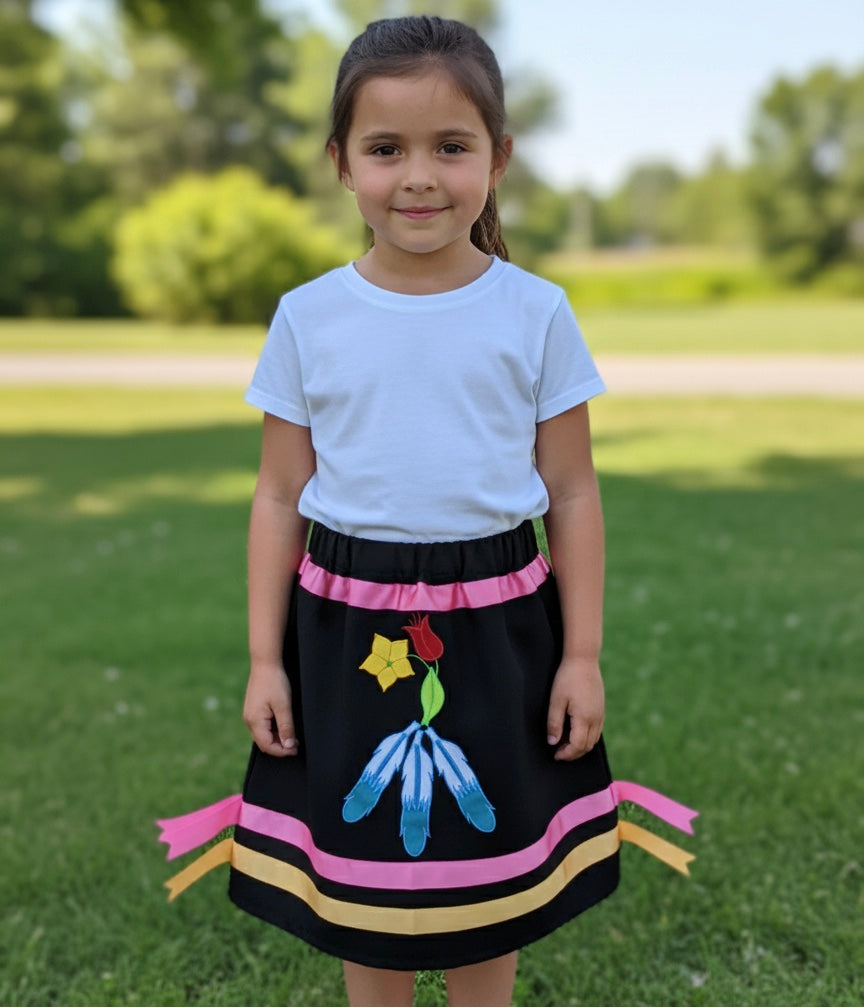 OLDTRIBES™ Infants Embroidered Black Ribbon Skirt
