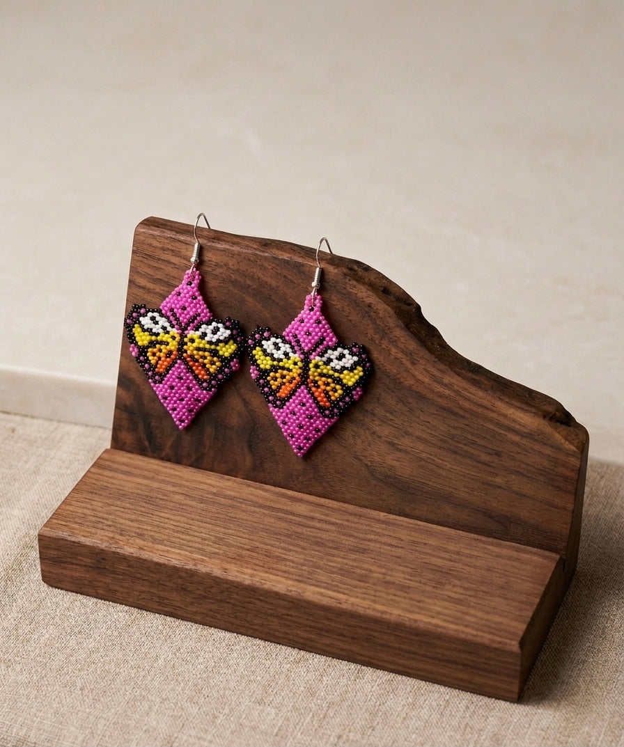 Butterfly Beaded Earrings (Pink)