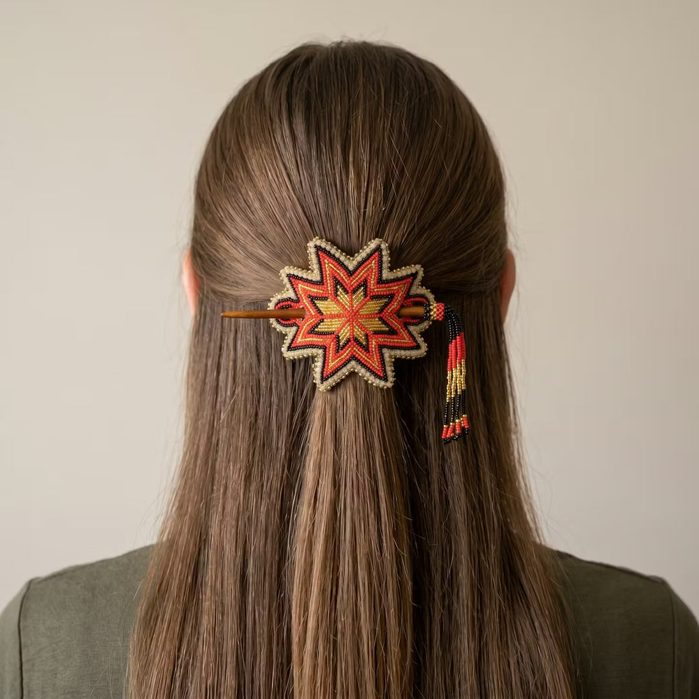 OLDTRIBES White Handmade Beaded Star Barrette