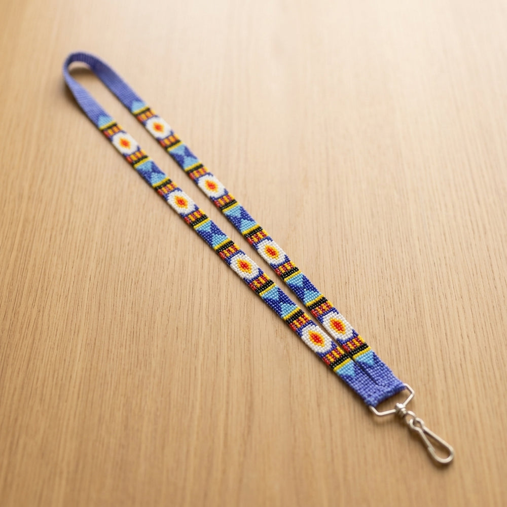 Dark blue Native Beaded Lanyard