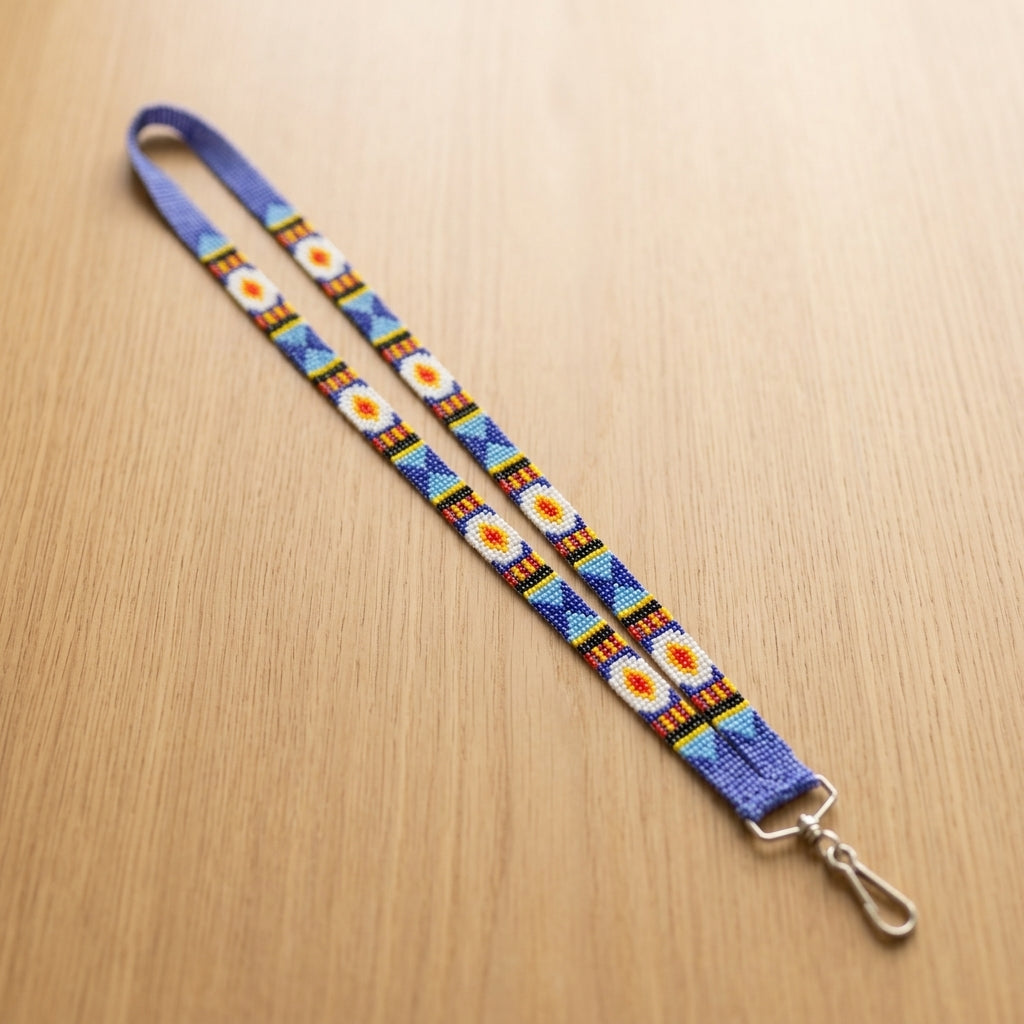 Dark blue Native Beaded Lanyard