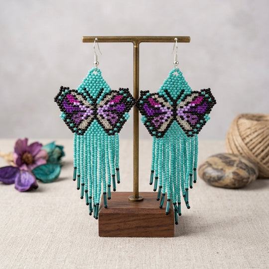 Turquoise Beaded Dancing Wing Earrings