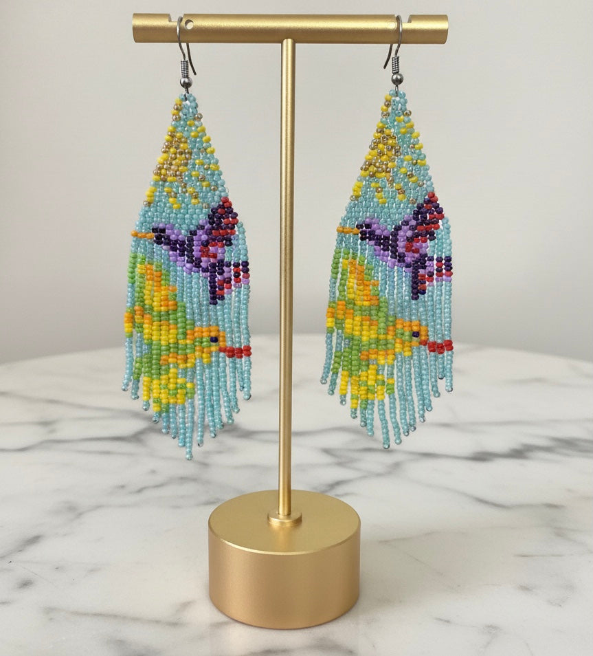 Light Green Sky Dancer Beaded Earrings