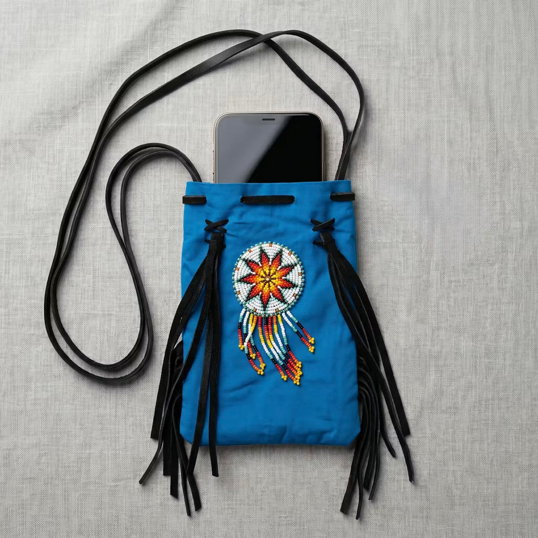 Beaded Suede Phone Pouch ~ turquoise