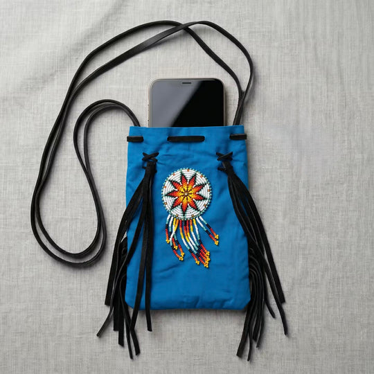 Beaded Suede Phone Pouch ~ turquoise