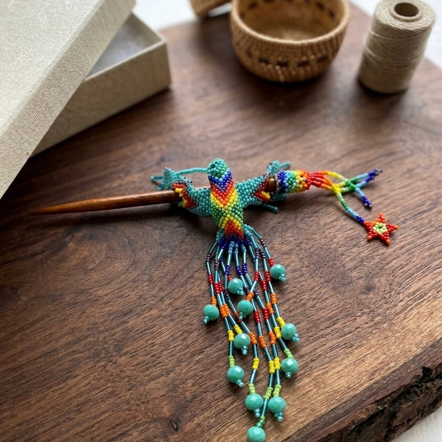 Turquoise Hummingbird Beaded Hair Stick