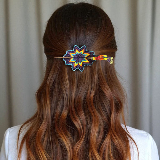 Smoky Purple Handmade Beaded Star Barrette