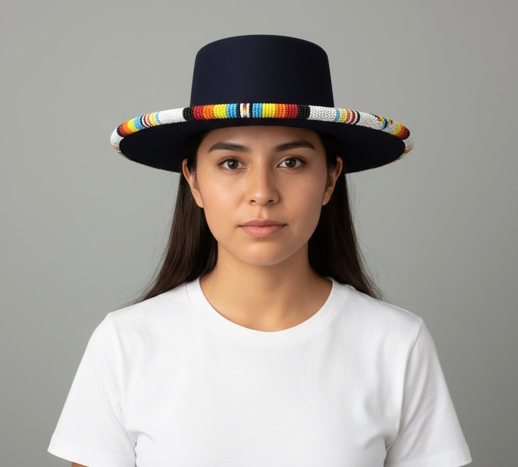 Size-56 Handmade Beaded Hat (DARK BLUE)