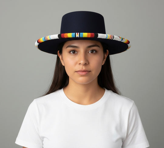 Size-56 Handmade Beaded Hat (DARK BLUE)