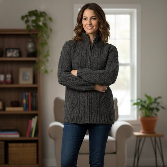 Black Cayambe Alpaca Cable Knit Sweater