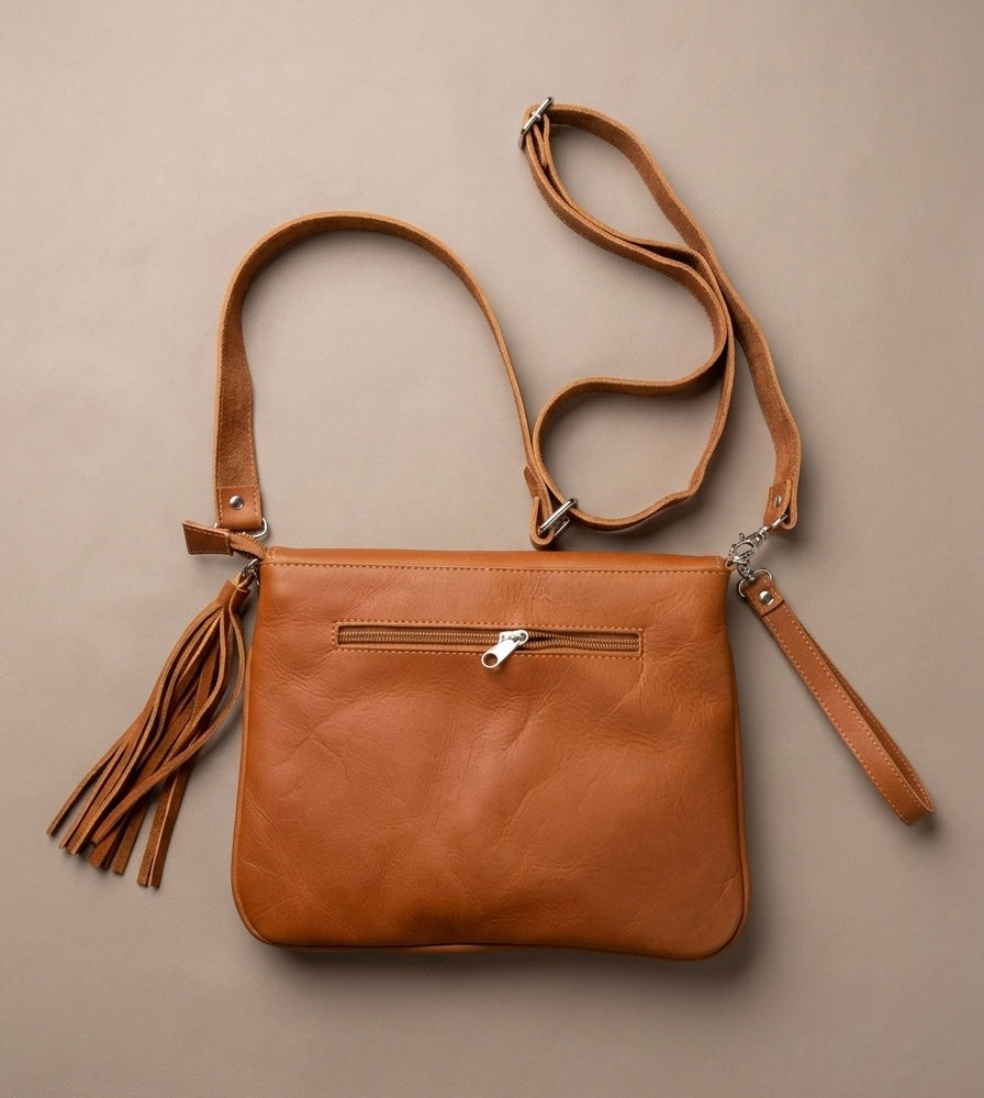 Leather beaded Crossbody bag(Brown)