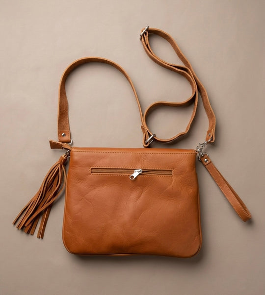 Leather beaded Crossbody bag(Brown)