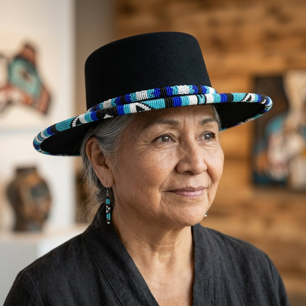 Size-58 Handmade Brim flat Beaded Hat