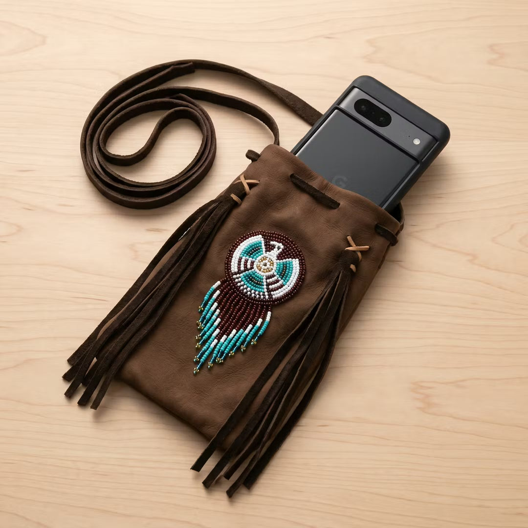 Beaded Suede Phone Pouch ~B