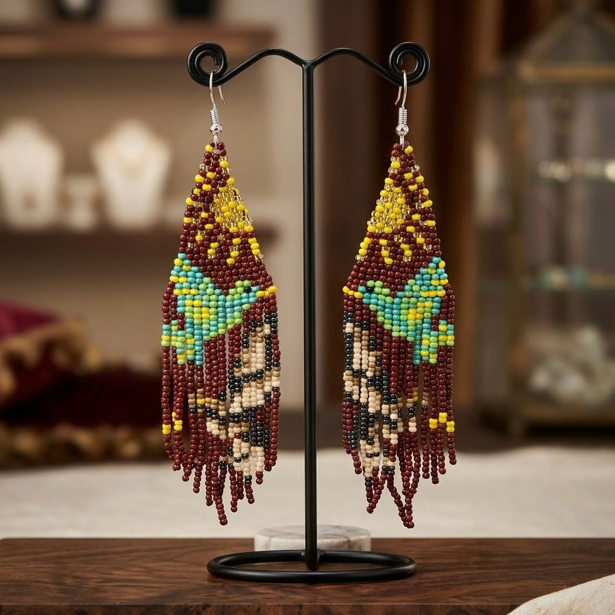 Light Brown Sky Dancer Beaded Earrings