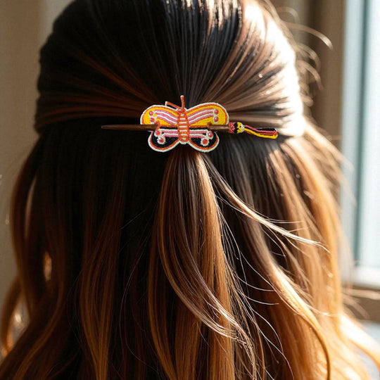 Orange Handmade Beaded Butterfly Barrete