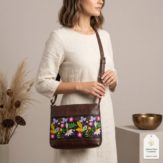 Windflower Embroidered Leather Crossbody Bag