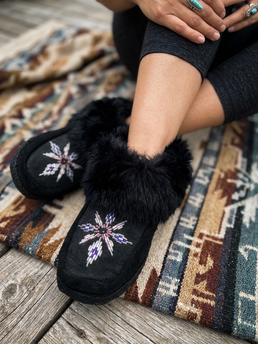 Moccasins with Beadwork (Size 6)