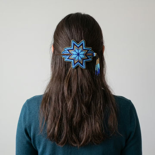 Blue Handmade Beaded Star Barrette