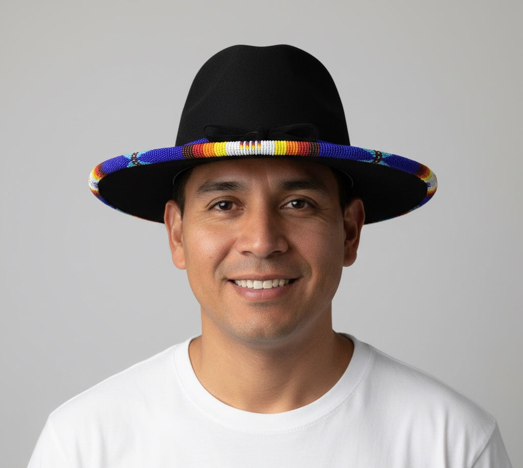 Size-57 Handmade Beaded Hat(Black blue beaded)