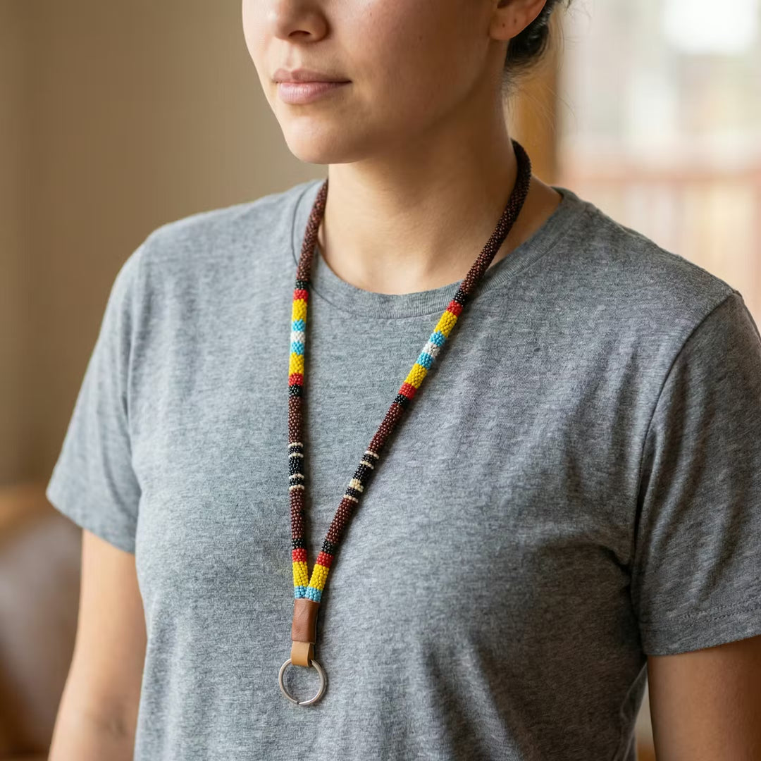 Round Beaded Lanyard(Brown)