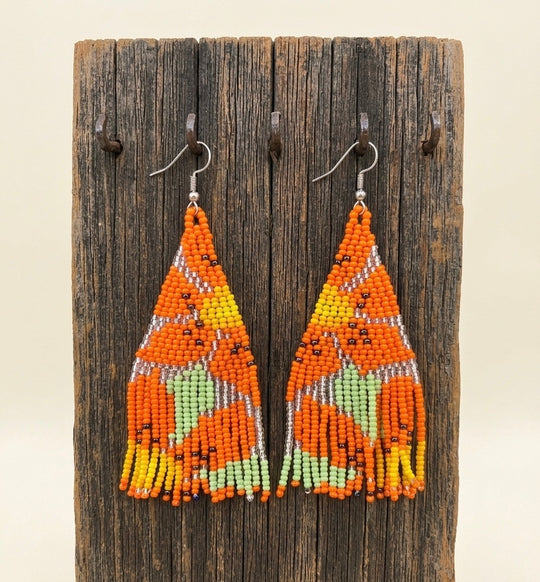 Flower Fringe Beaded Earrings (Orange)