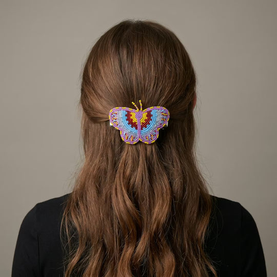 Yellow Butterfly Beaded Barrette