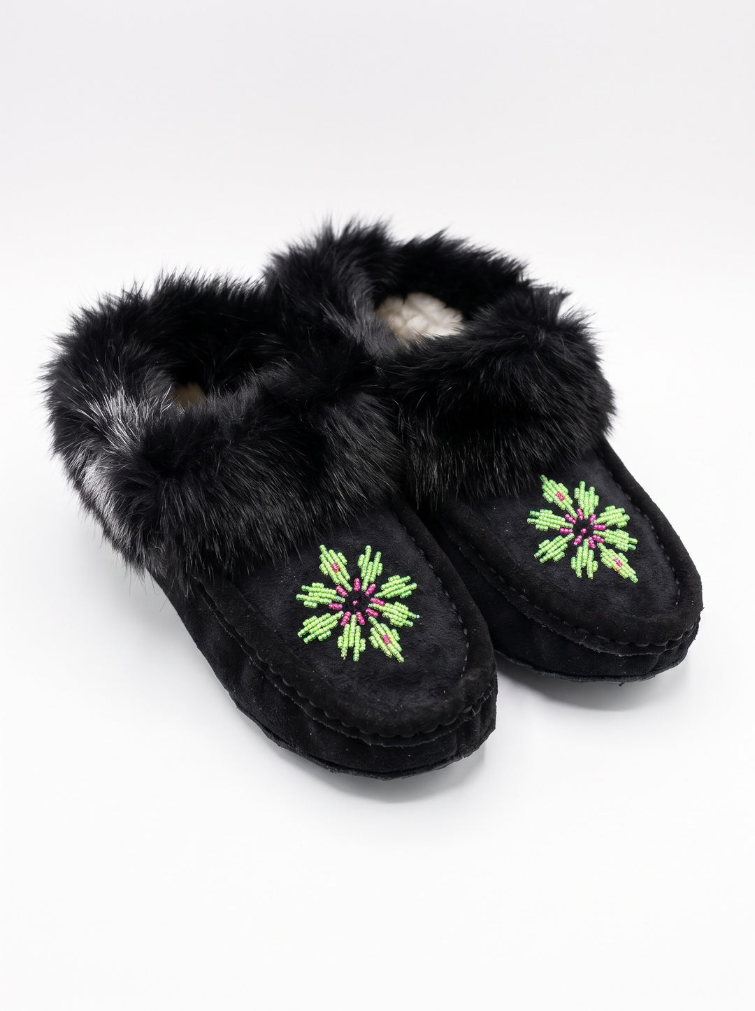 Black Moccasins with Beadwork (Size 7)