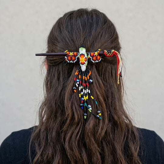 Black Hummingbird Beaded Hair Stick