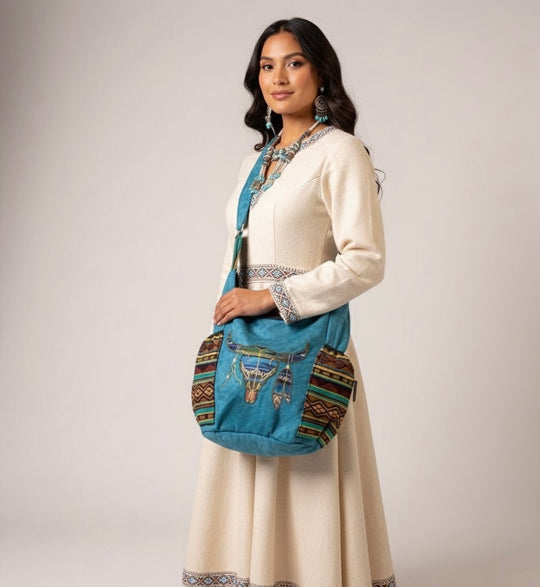 Buffalo  Skull Embroidered Crossbody Bag