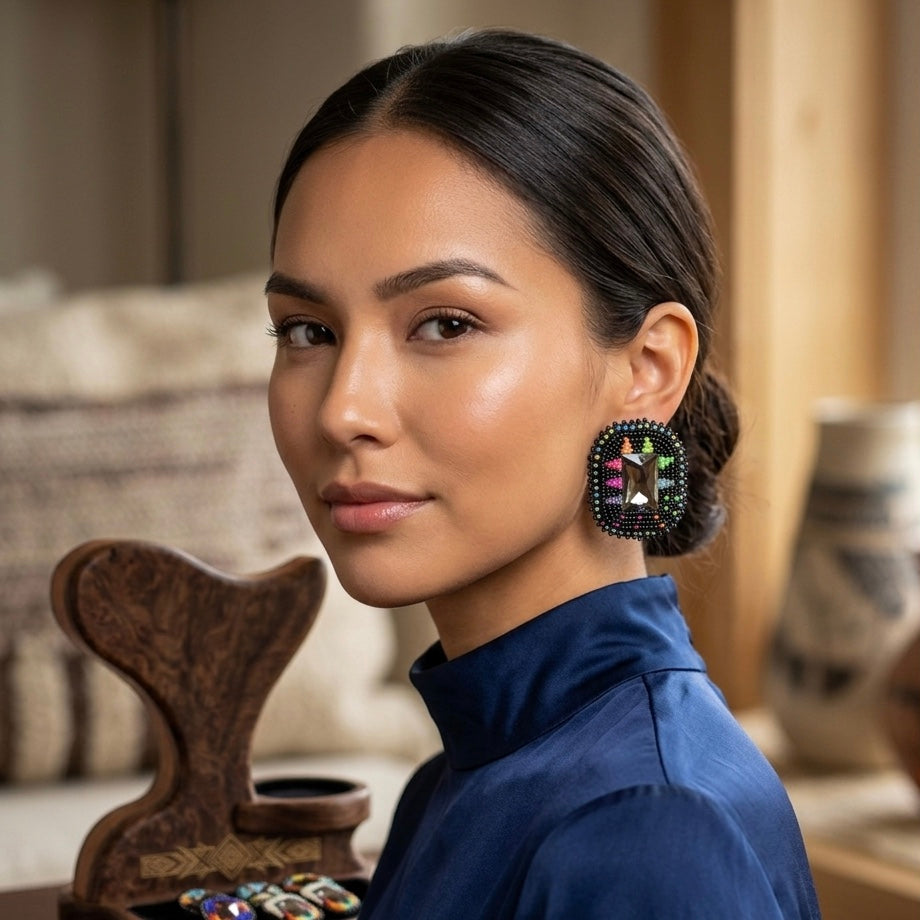 Square Beaded Halo Studs