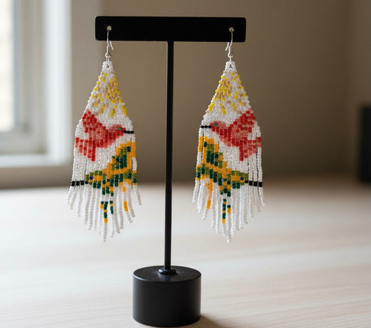 White Sky Dancer Beaded Earrings