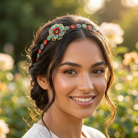 Bandeau perlé avec fleur (9)