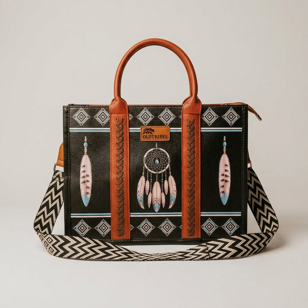 OLDTRIBES™  Leather Handbag (Feathers and Dreamcatcher)