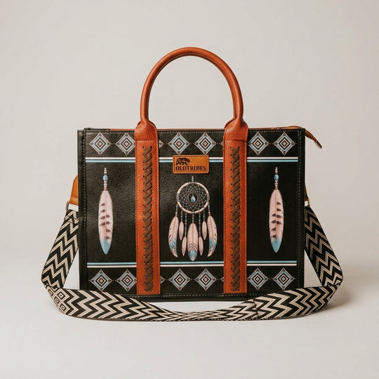 OLDTRIBES™  Leather Handbag (Feathers and Dreamcatcher)