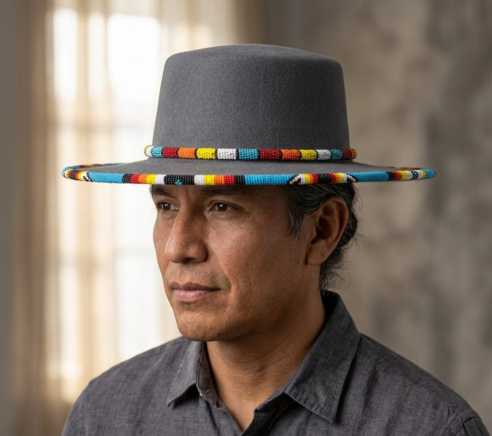 Size-59 Beaded Flat-Brim Felt Hats