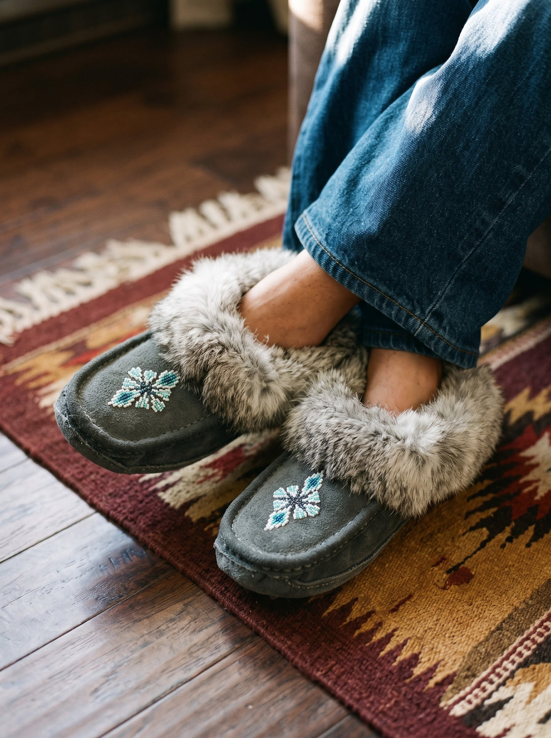 Moccasins with Beadwork (Size 9)