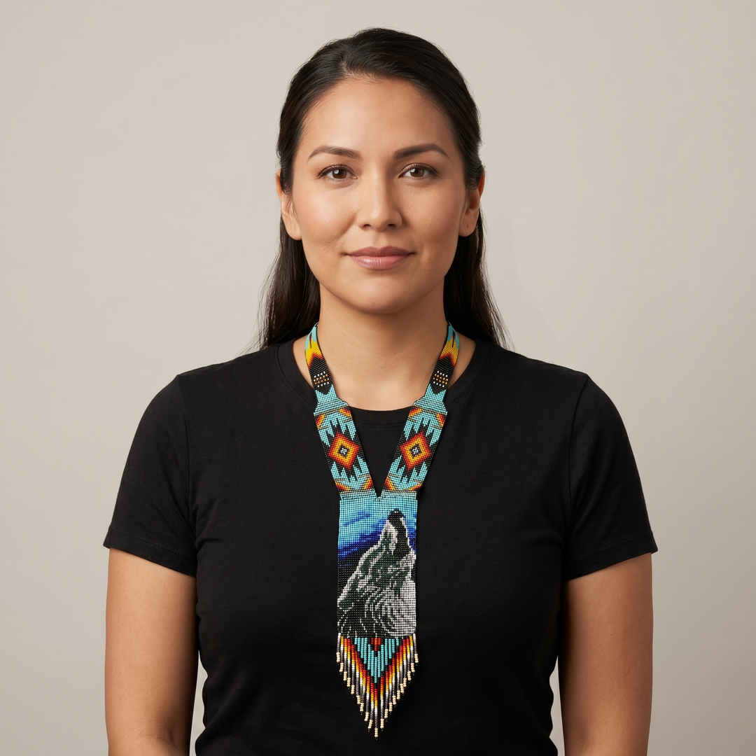 Beaded Medallion Necklace(Howling Wolf)