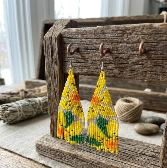 Flower Fringe Beaded Earrings (Yellow)