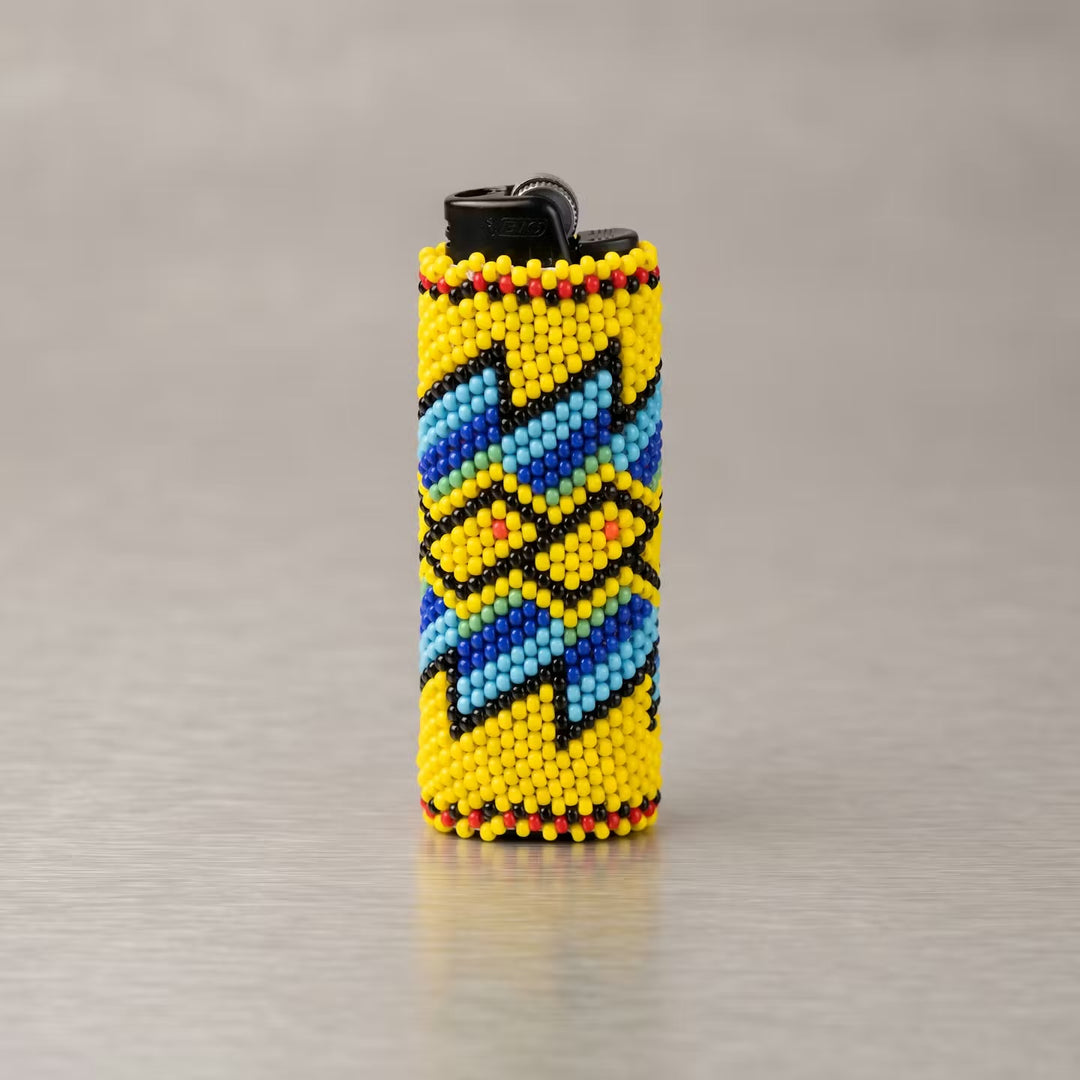 Yellow and white Beaded Lighter Case