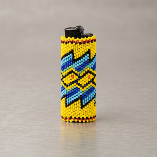 Yellow and white Beaded Lighter Case