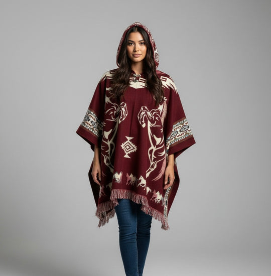 Horses HandMade Wool Poncho