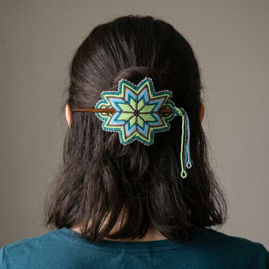 Green Handmade Beaded Star Barrette