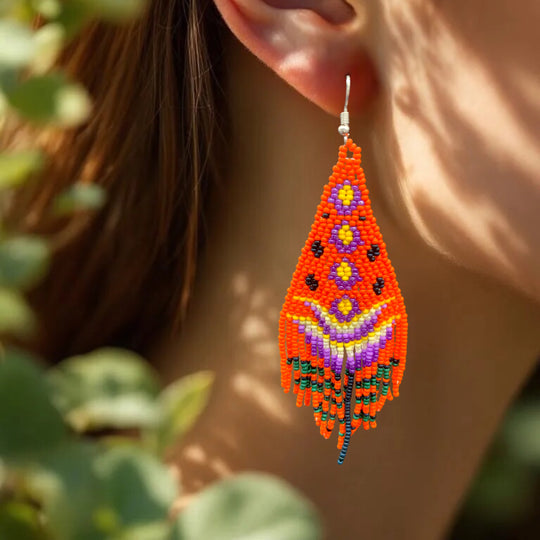 Orange Flame Blossom Drop Earrings