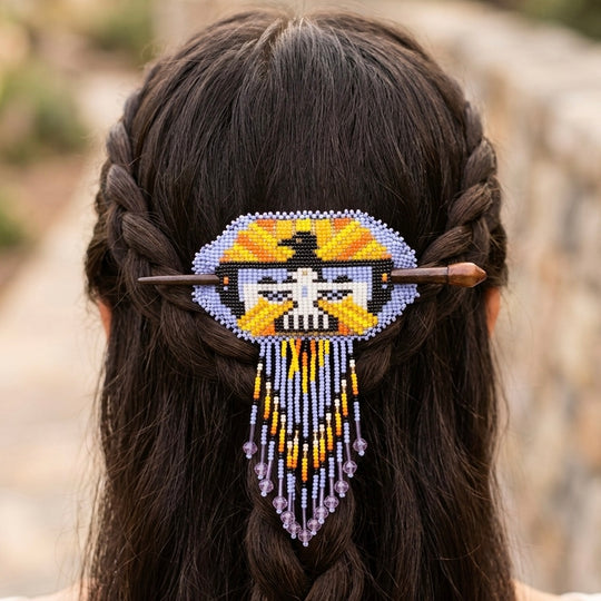 Eagle Fringed Beaded Barrette &amp; Wooden Stick
