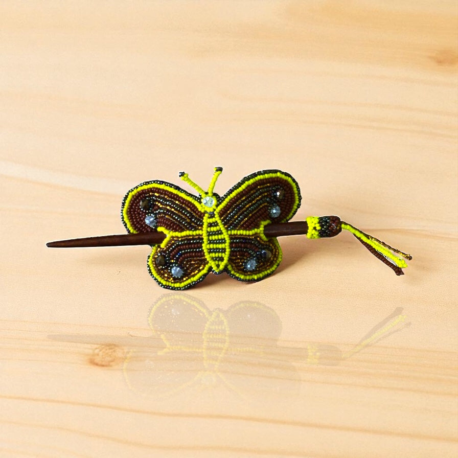 Golden Yellow  Handmade Beaded Butterfly Barrete